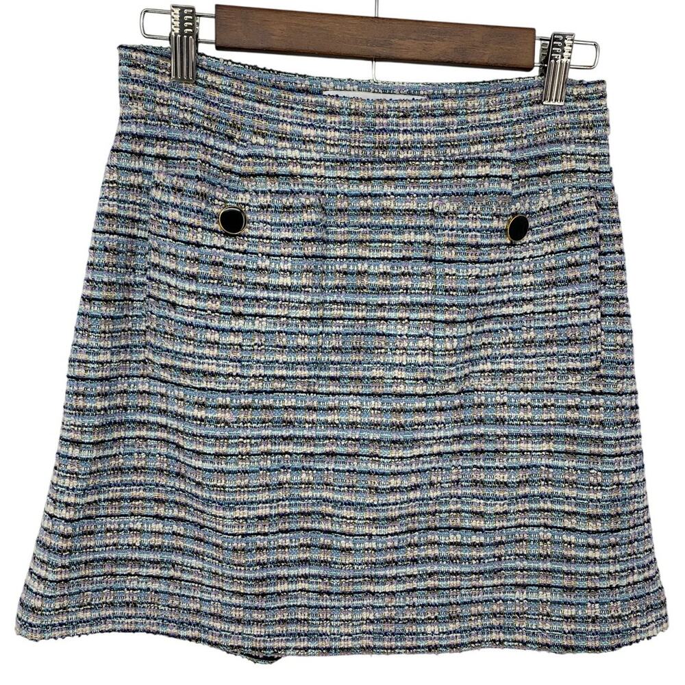 NWT Cupcakes & Cashmere Blue Fog Tweed Mod A-Line Mini Skirt Size 6 Retro Preppy